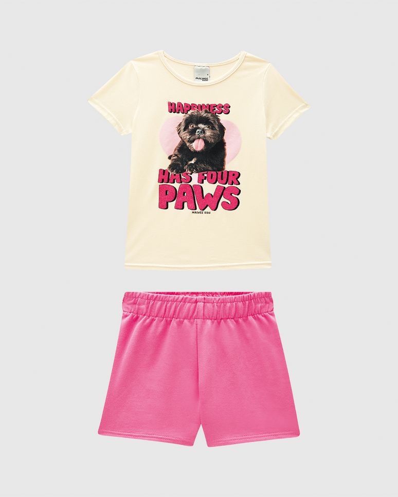 Conjunto Curto Infantil Menina Blusa Happiness Has Four Paws Malwee Kids