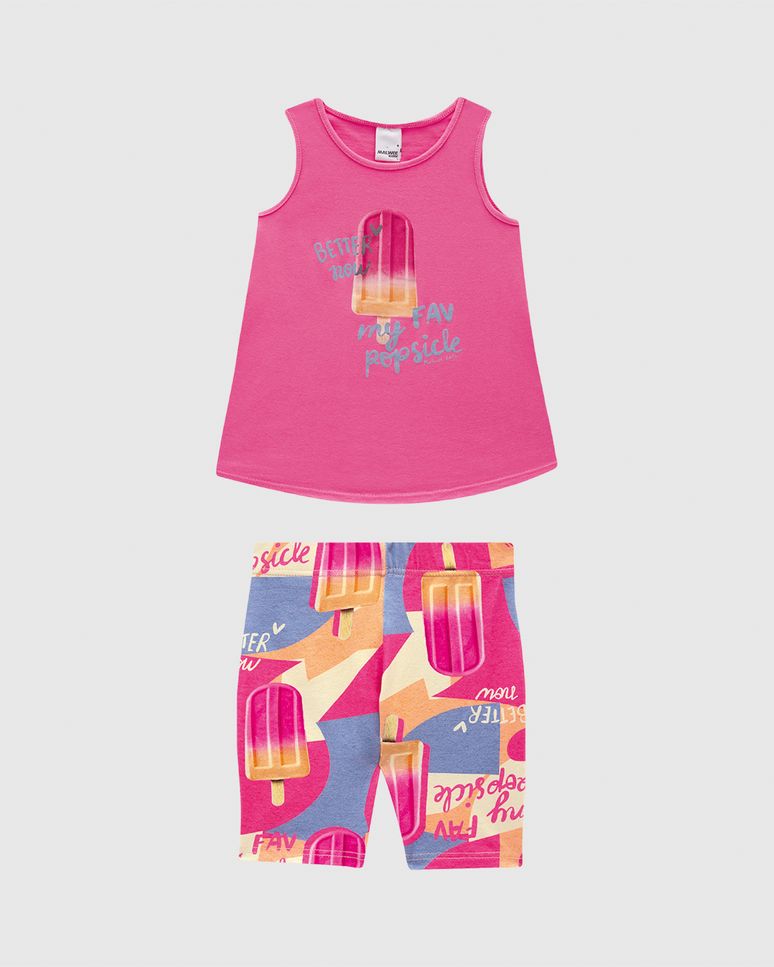 Conjunto Infantil Menina Bermuda Ciclista Estampada Em Algodão Malwee Kids