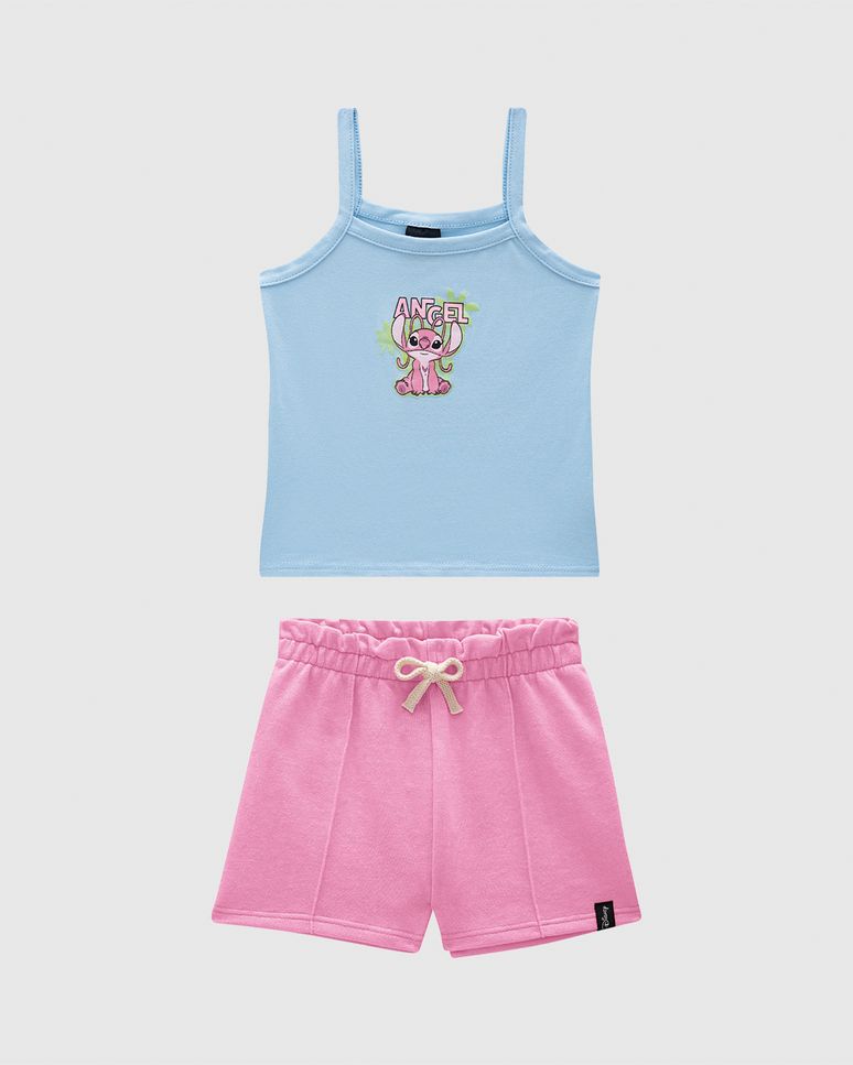 Conjunto Infantil Menina Regata Angel Stitch Disney Em Algodão Malwee Kids