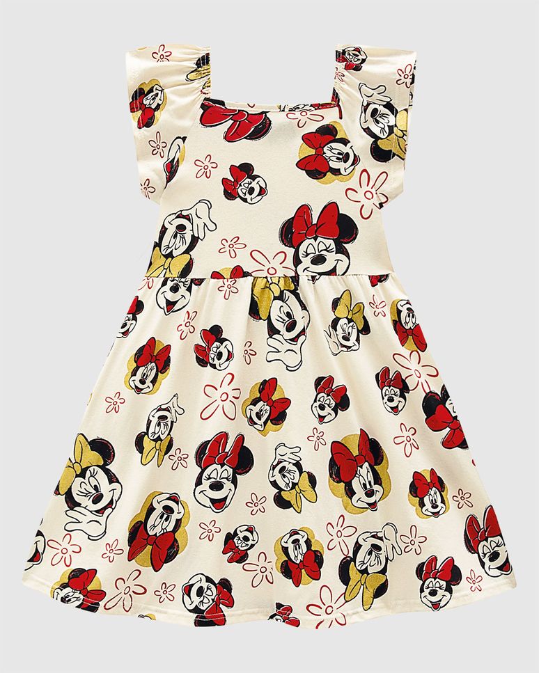 Vestido Infantil Rodado Minnie Mouse Disney Em Algodão Malwee Kids