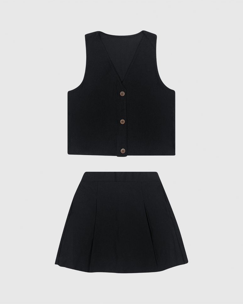 Conjunto Menina Blusa Colete Botões Frontais E Shorts Em Bengaline Malwee Kids