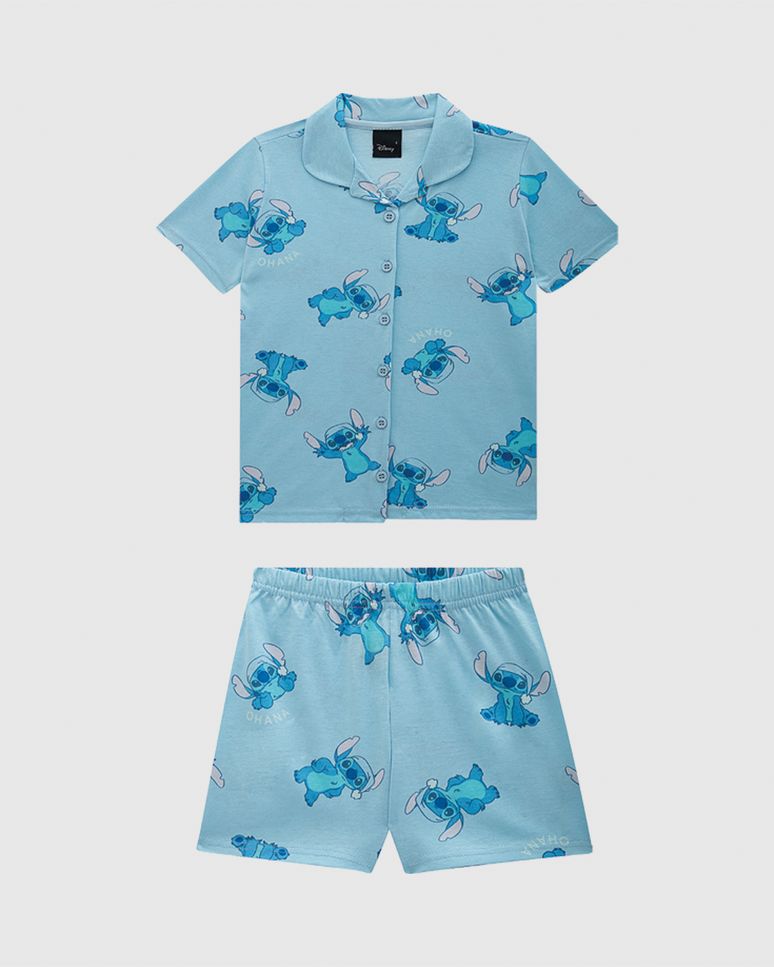 Pijama Curto Infantil Menina Americano Stitch Disney Em Algodão Malwee Kids