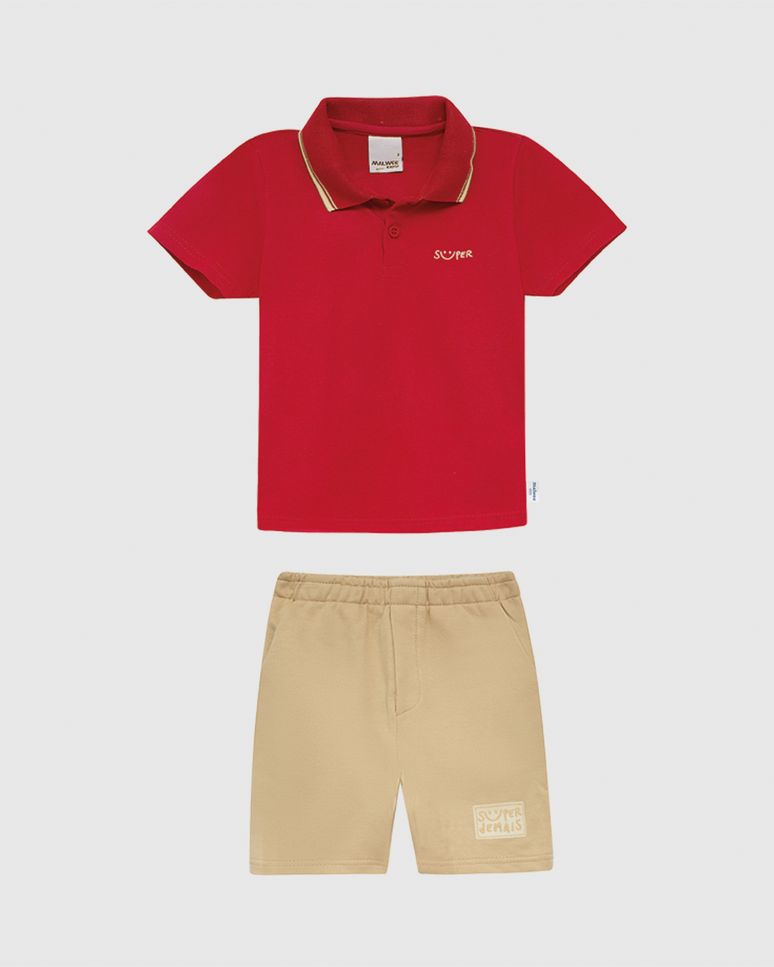 Conjunto Infantil Menino Camisa Polo Estampa Efeito HD E Bermuda Malwee Kids