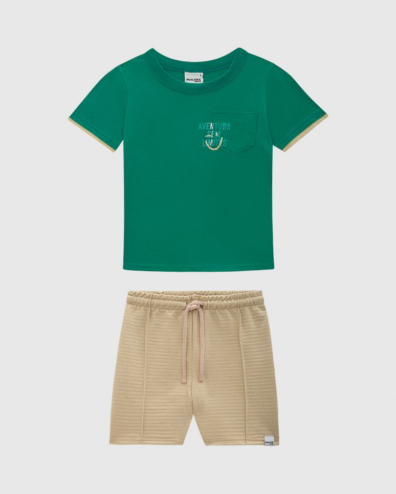 Conjunto Infantil Menino Bermuda Em Moletinho Texturizado Malwee Kids