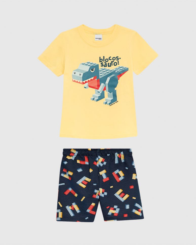Conjunto Infantil Menino Blocos-Sauro Em Algodão Malwee Kids