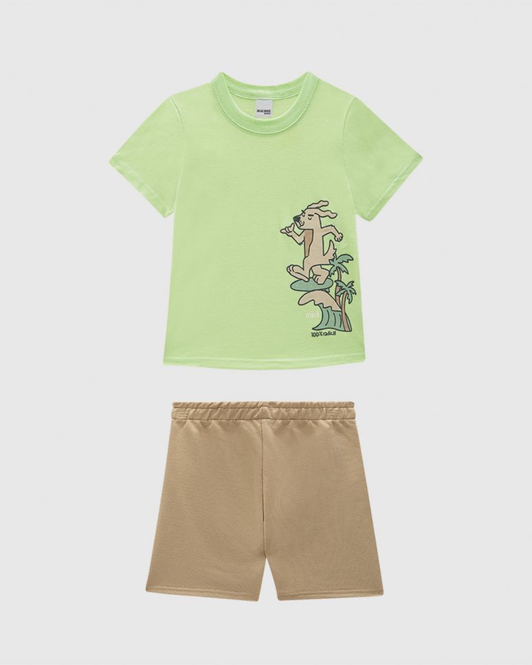 Conjunto Infantil Menino Camiseta Estampa Divertida Em Algodão Malwee Kids