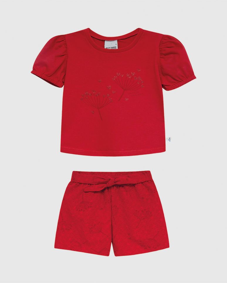 Conjunto Infantil Menina Blusa Manga Bufante E Shorts Laise Algodão Malwee Kids