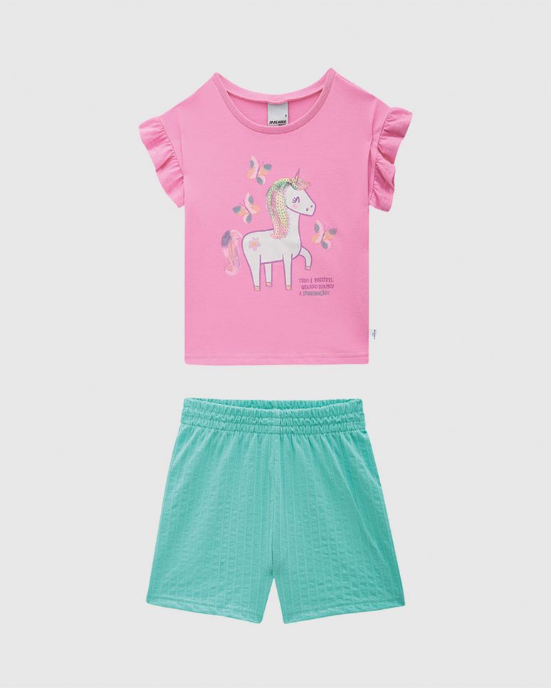 Conjunto Infantil Menina Unicórnio Aplique Lantejoula Em Algodão Malwee Kids