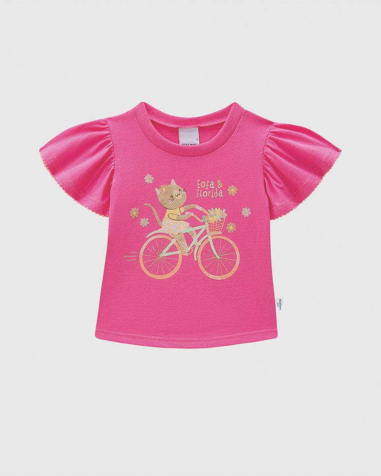 Blusa Infantil Menina Manga Evasê Franzida Em Algodão Malwee Kids