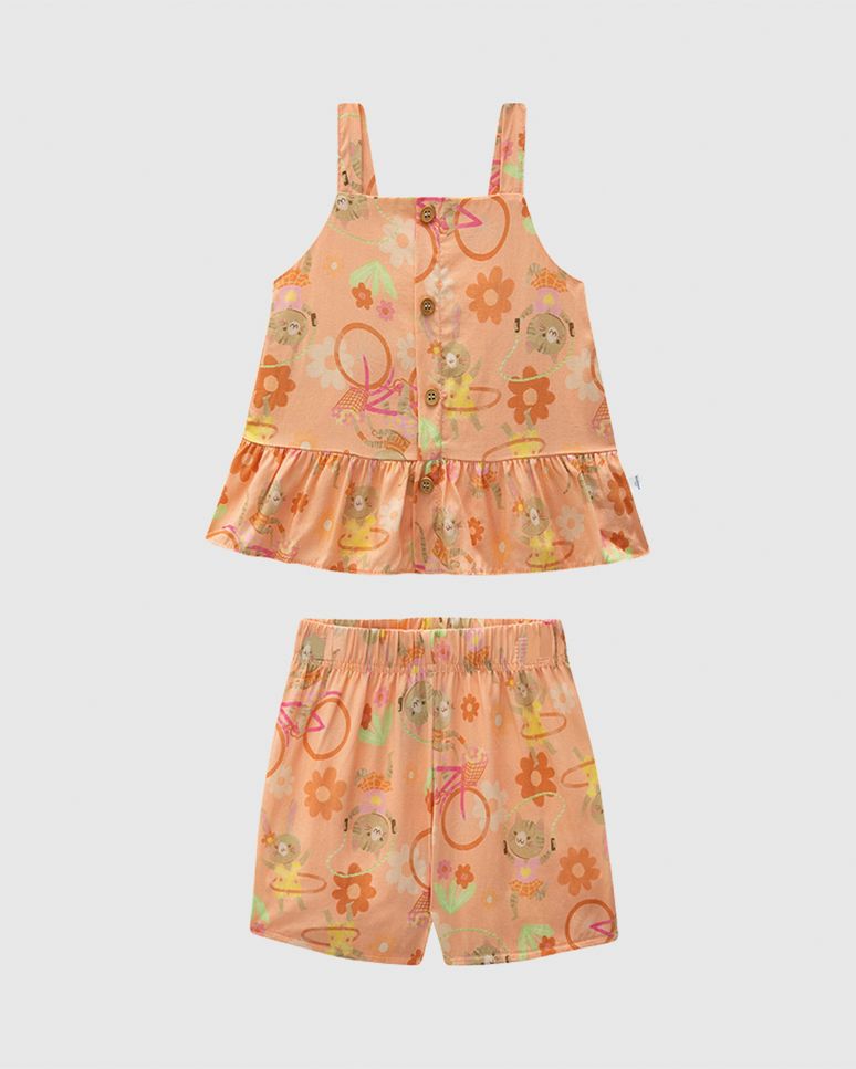 Conjunto Infantil Menina Estampado Regata E Shorts Em Viscose Malwee Kids