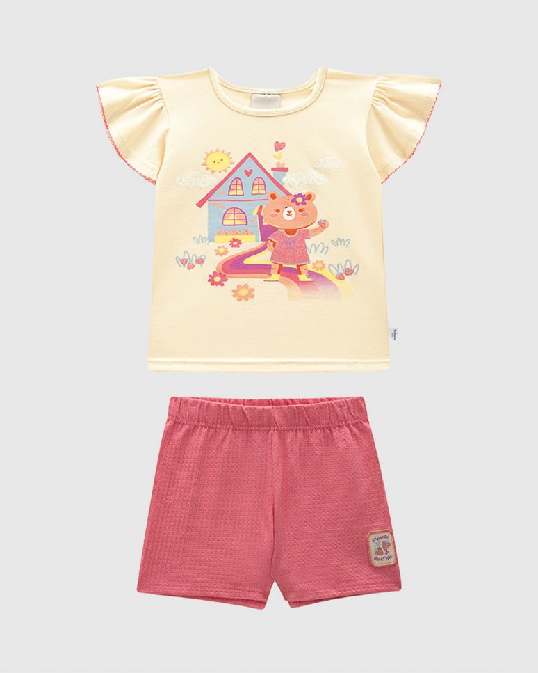 Conjunto Infantil Menina Blusa Estampa Com Glitter Ursinho Malwee Kids