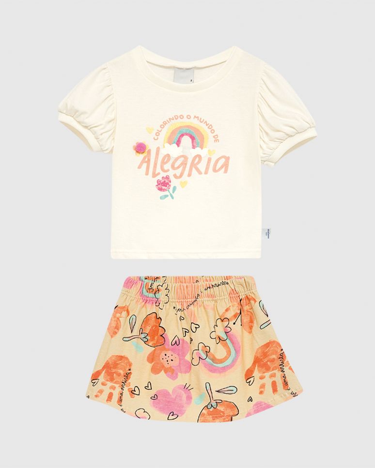 Conjunto Infantil Menina Colorindo O Mundo De Alegria Em Algodão Malwee Kids