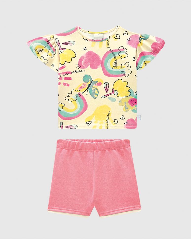 Conjunto Infantil Menina Blusa Estampa Digital Em Algodão Malwee Kids