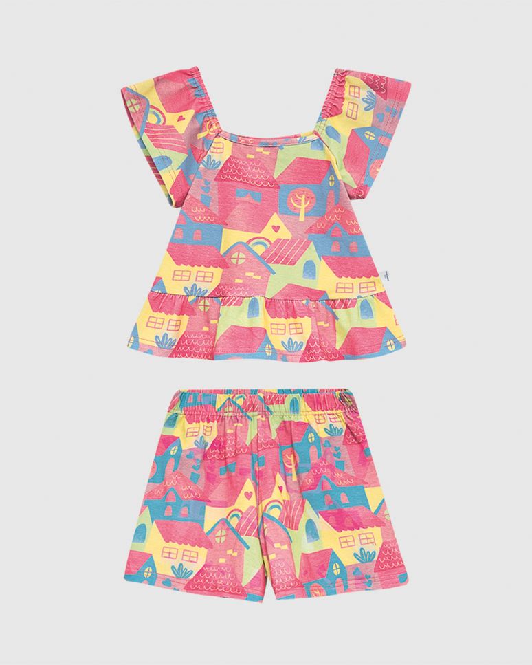 Conjunto Infantil Menina Estampa Digital Em Algodão Malwee Kids