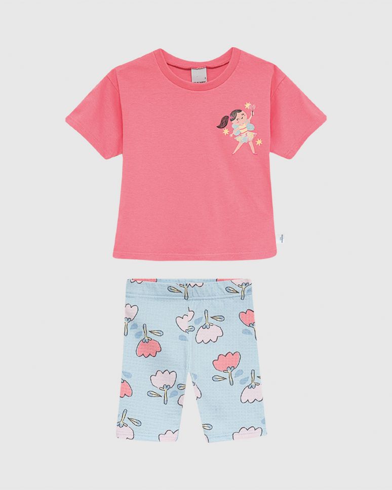 Conjunto Infantil Menina Blusa Estampa Frente E Costas Em Algodão Malwee Kids