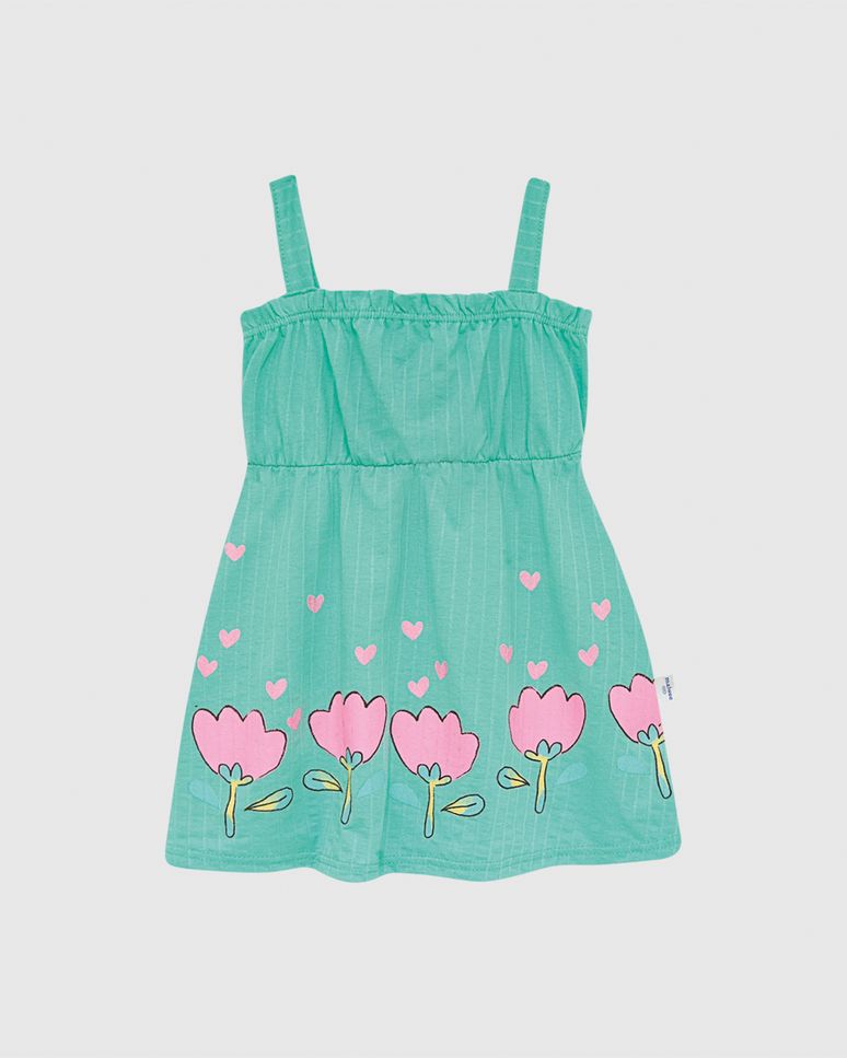 Vestido Infantil Decote Reto Com Elástico Em Malha Texturizada Malwee Kids