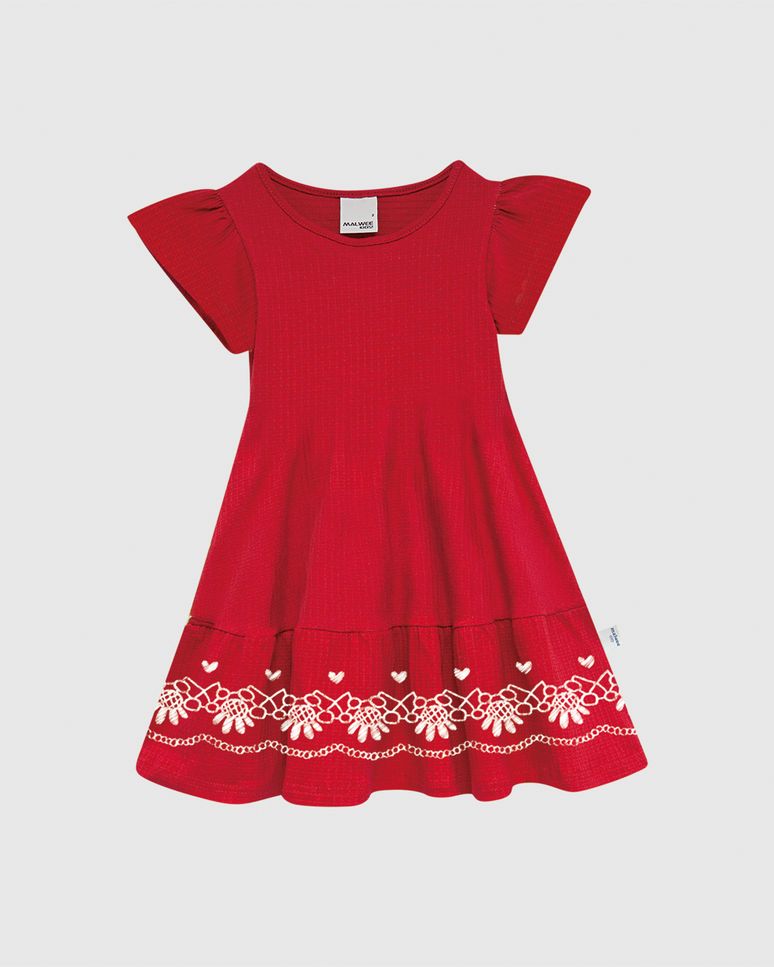 Vestido Infantil Rodado Estampa + Aplique Em Malha Texturizada Malwee Kids