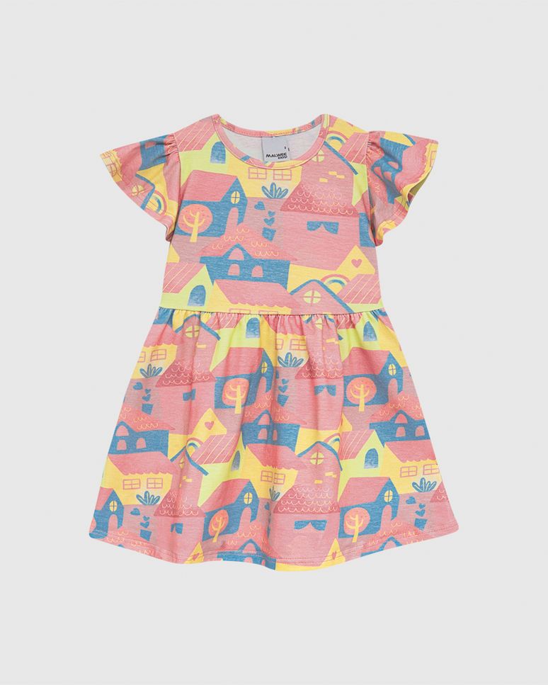 Vestido Infantil Rodado Estampa Digital Em Algodão Malwee Kids