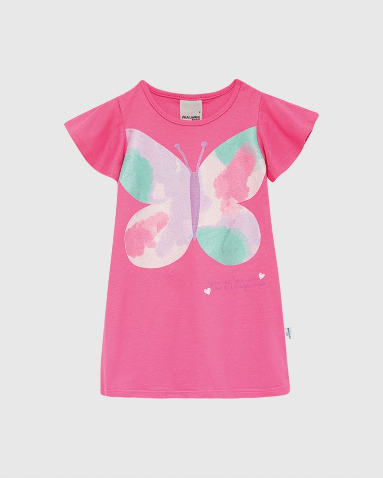 Vestido T-Shirt Infantil Estampa Borboleta Em Algodão Malwee Kids