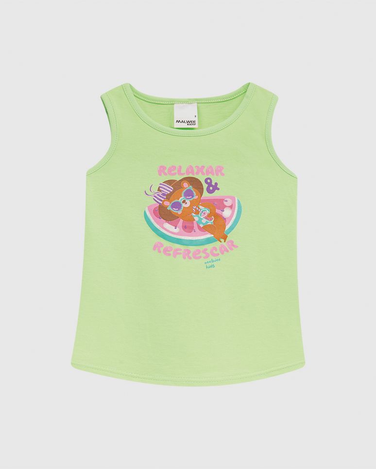 Regata Infantil Menina Evasê Estampa Com Glitter Em Algodão Malwee Kids
