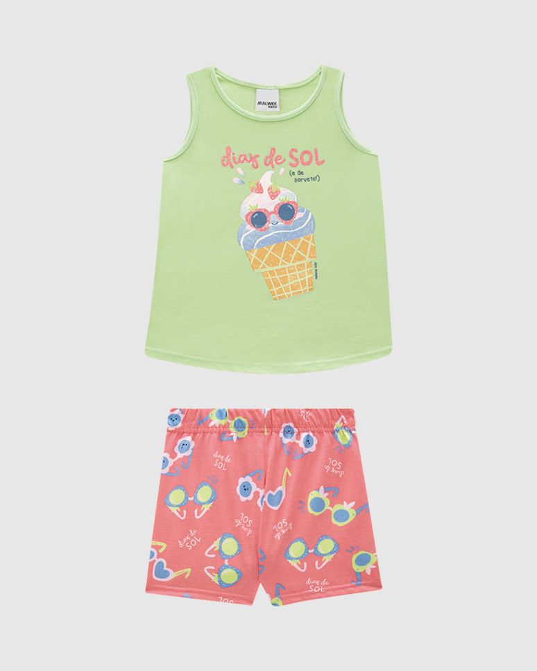 Conjunto Infantil Menina Estampa Com Glitter Em Algodão Malwee Kids