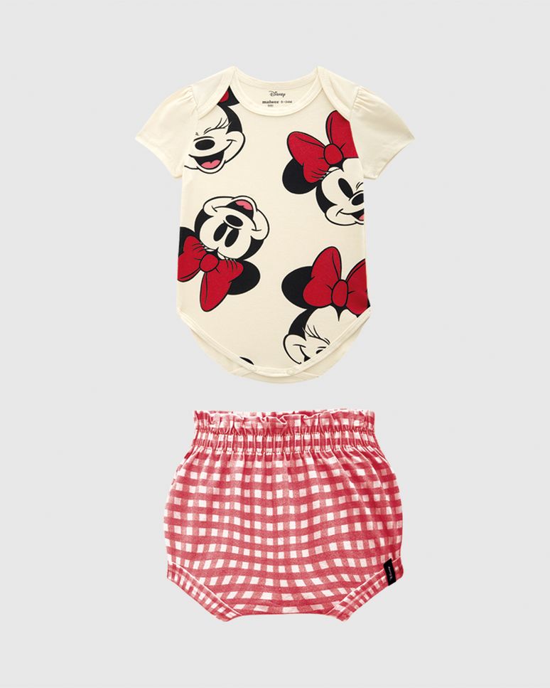 Conjunto Bebê Menina Body E Shorts Xadrez Minnie Mouse Disney Malwee Kids