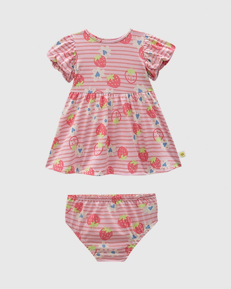 Conjunto Bebê Menina Vestido + Calcinha Estampa Morangos Algodão Malwee Kids