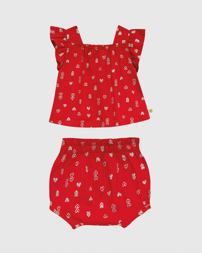 Conjunto Bebê Menina Estampa Corações Malha Texturizada Malwee Kids