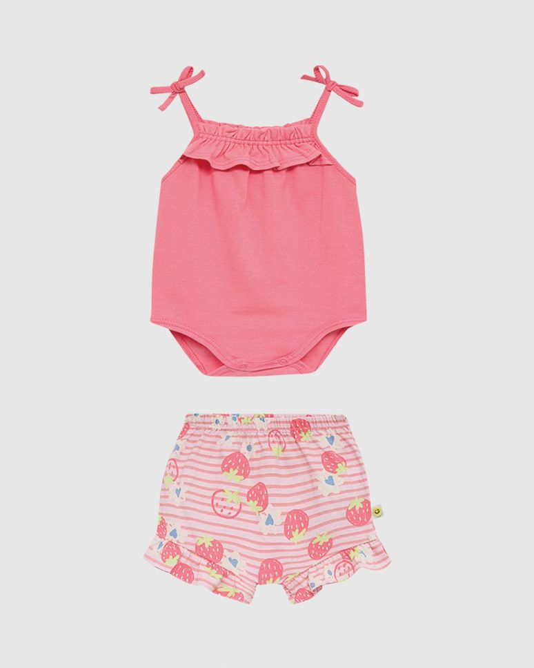 Conjunto Bebê Menina Body Alça Fina E Babado Em Algodão Malwee Kids