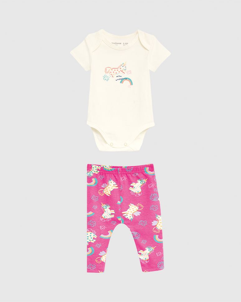 Conjunto Bebê Menina Body Manga Curta E Calça Em Algodão Malwee Kids