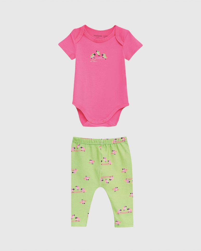 Conjunto Bebê Menina Body Manga Curta E Calça Em Algodão Malwee Kids