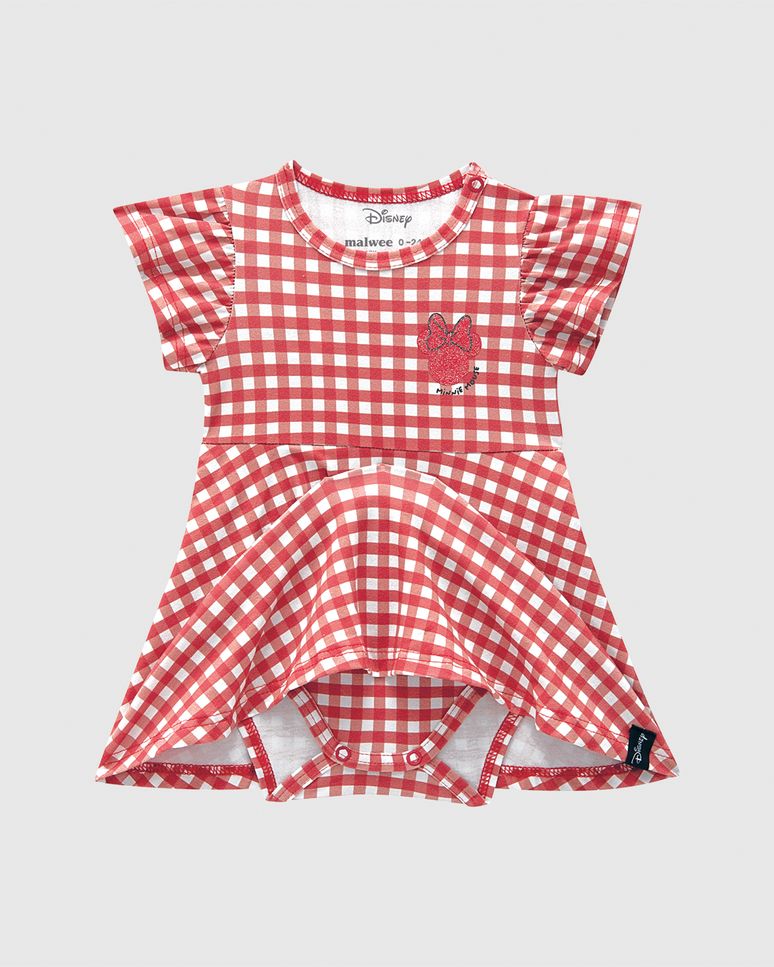 Vestido Body Bebê Menina Xadrez Minnie Mouse Disney Em Algodão Malwee Kids