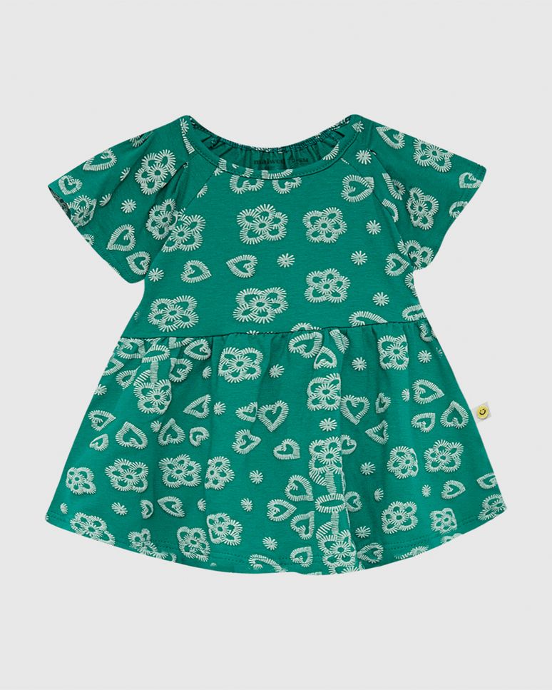 Vestido Infantil Rodado Estampa Com Bordados Em Algodão Malwee Kids