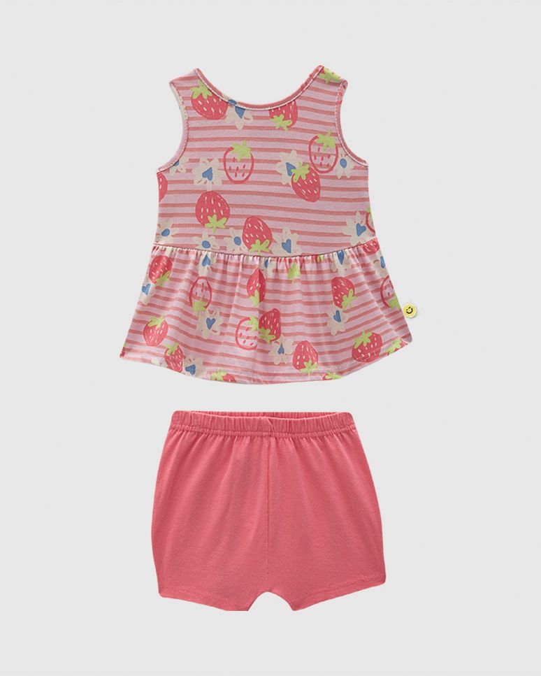Conjunto Bebê Menina Regata Estampa Morangos Em Algodão Malwee Kids