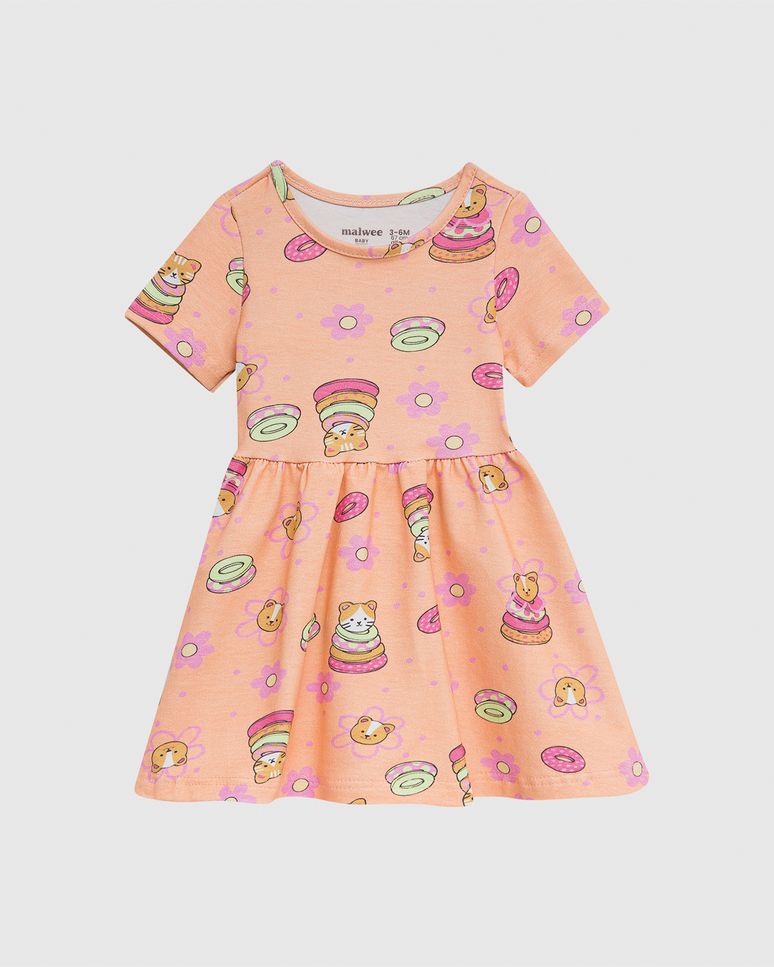 Vestido Infantil Estampado Manga Curta Em Algodão Malwee Kids