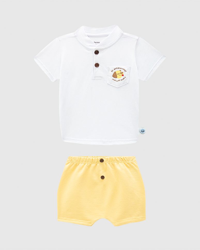 Conjunto Bebê Menino Camiseta Peitilho Frontal Em Algodão Malwee Kids