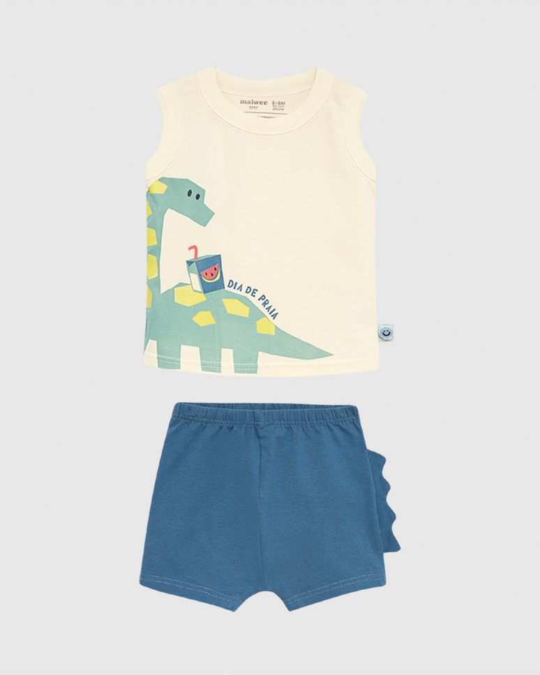 Conjunto Bebê Menino Bermuda Aplique Interativo Em Algodão Malwee Kids