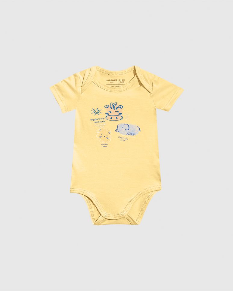 Body Bebê Menino Etiqueta Estampada Em Algodão Malwee Kids