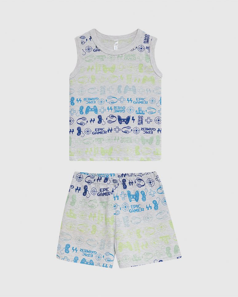 Pijama Curto Infantil Menino Regata E Shorts Estampado Algodão Malwee Kids