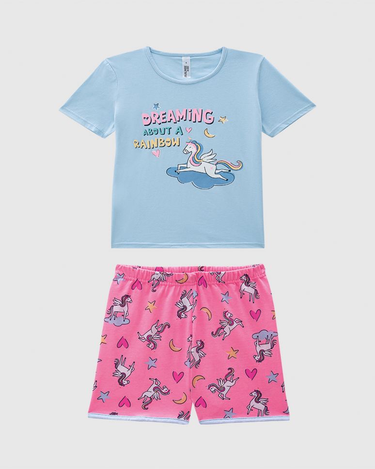 Pijama Curto Infantil Menina Dreaming About A Rainbow Em Algodão Malwee Kids