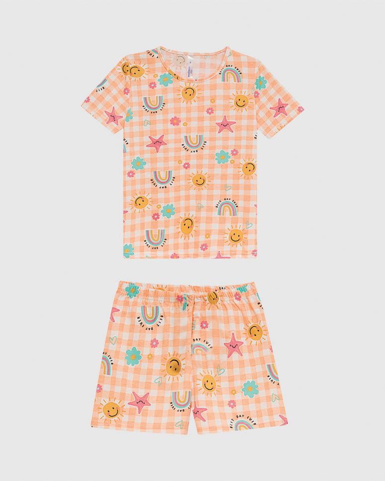 Pijama Infantil Menina Estampado Camiseta Manga Curta Em Algodão Malwee Kids