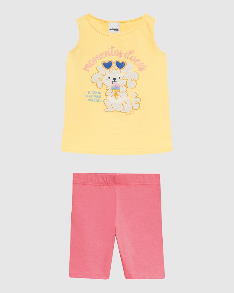 Conjunto Infantil Menina Regata Estampa Glitter E Bermuda Algodão Malwee Kids