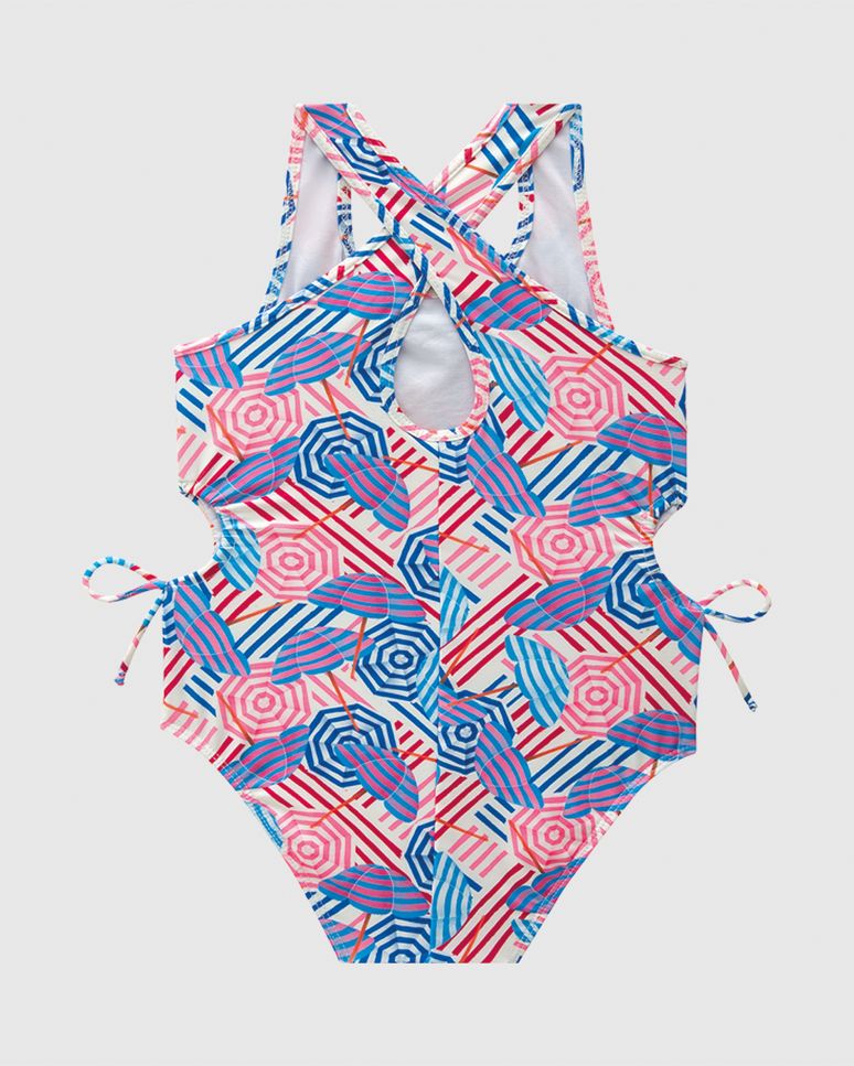 Maiô Infantil Menina Transpassado Detalhe Vazado Em Malha UV50+ Malwee Kids