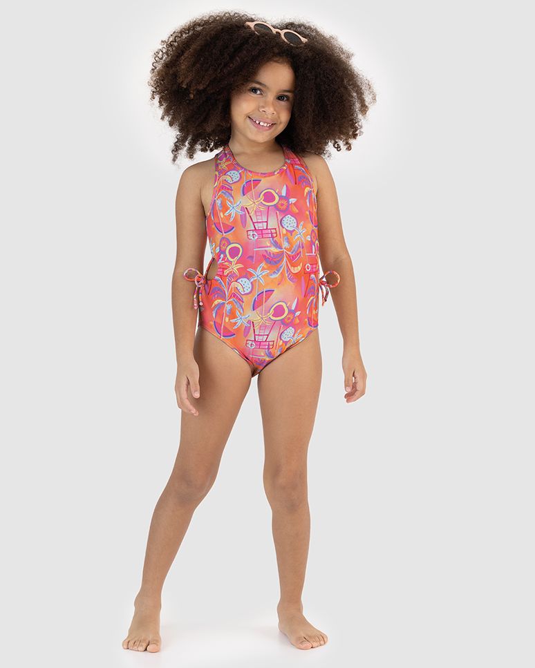 Maiô Infantil Menina Transpassado Detalhe Vazado Em Malha UV50+ Malwee Kids