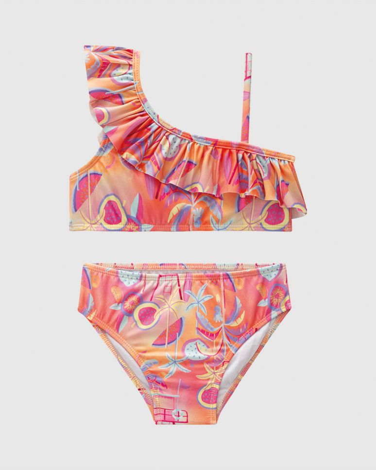 Biquíni Infantil Menina Decote Com Babado Em Malha UV50+ Malwee Kids