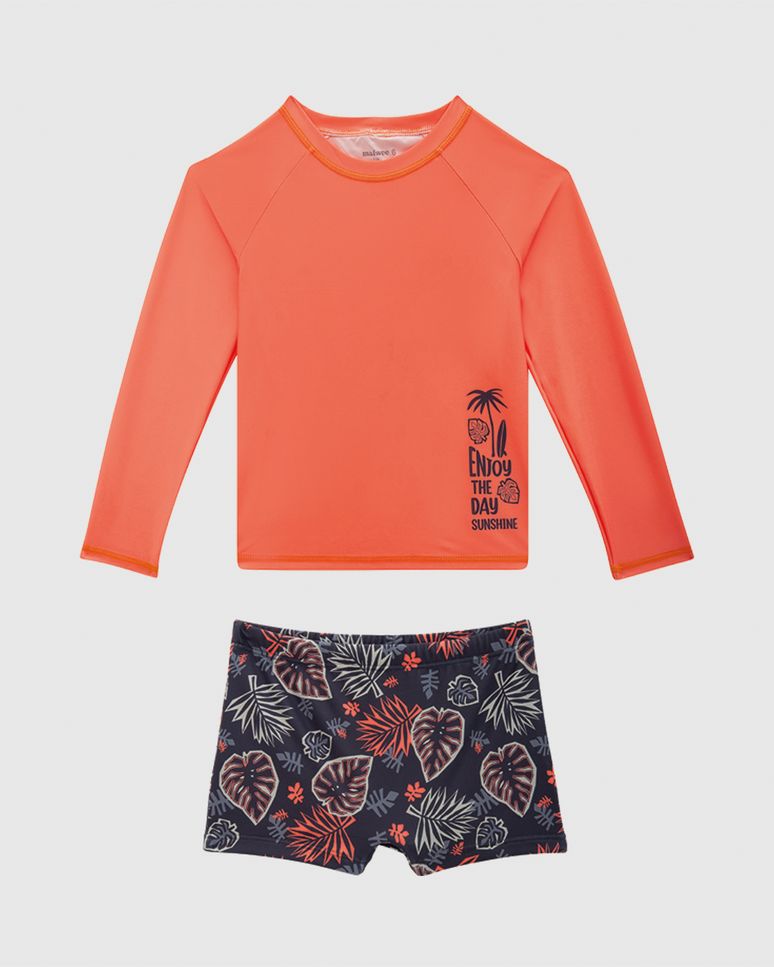 Conjunto Infantil Menino Camiseta Manga Longa + Sunga Malha UV50+ Malwee Kids