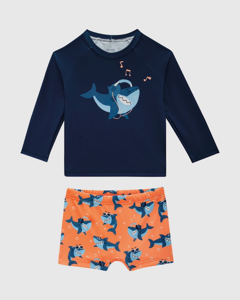 Conjunto Infantil Menino Estampado Camiseta + Sunga Malha UV50+ Malwee Kids