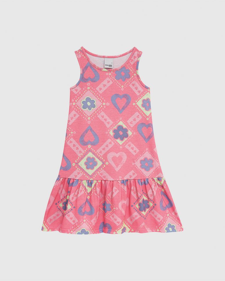 Vestido Infantil Barra Franzida Estampado Em Algodão Malwee Kids