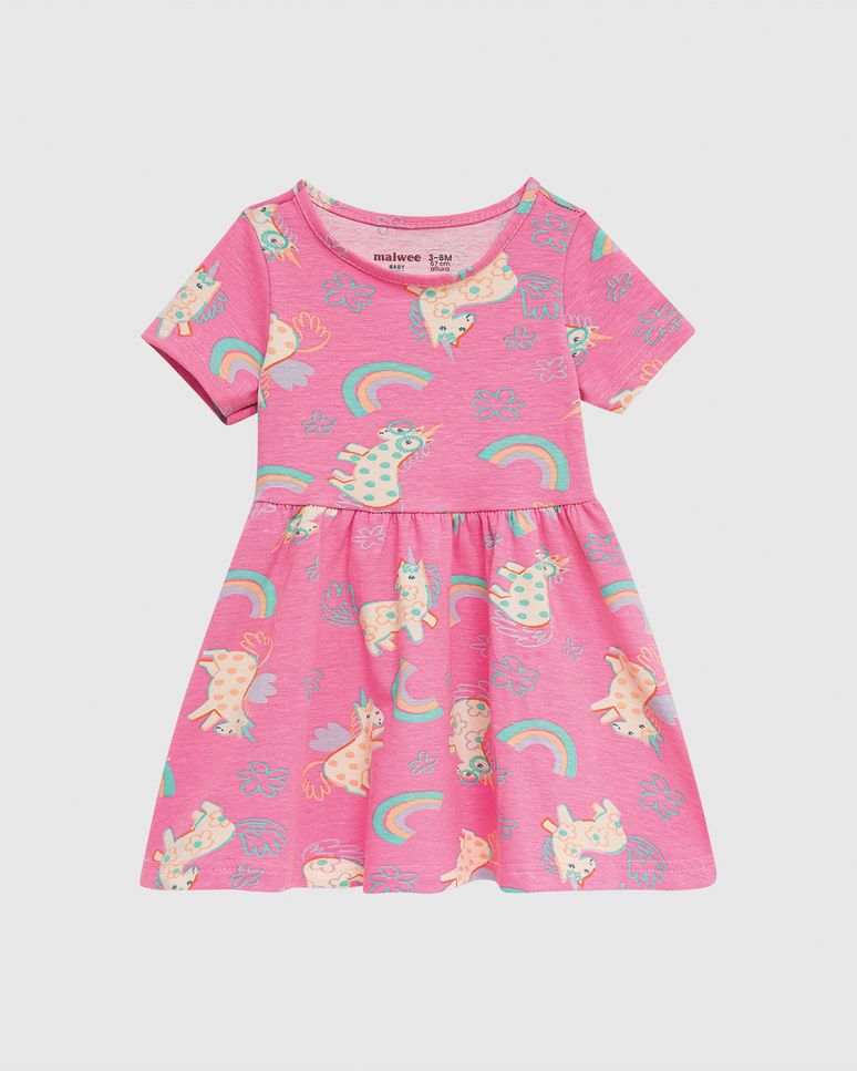 Vestido Infantil Estampado Manga Curta Em Algodão Malwee Kids