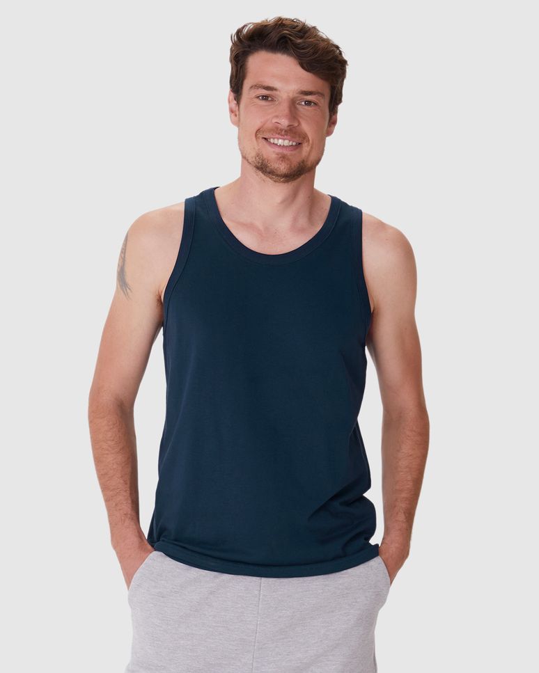 Regata Básica Masculina Alça Estreita Etiqueta Estampada Em Algodão